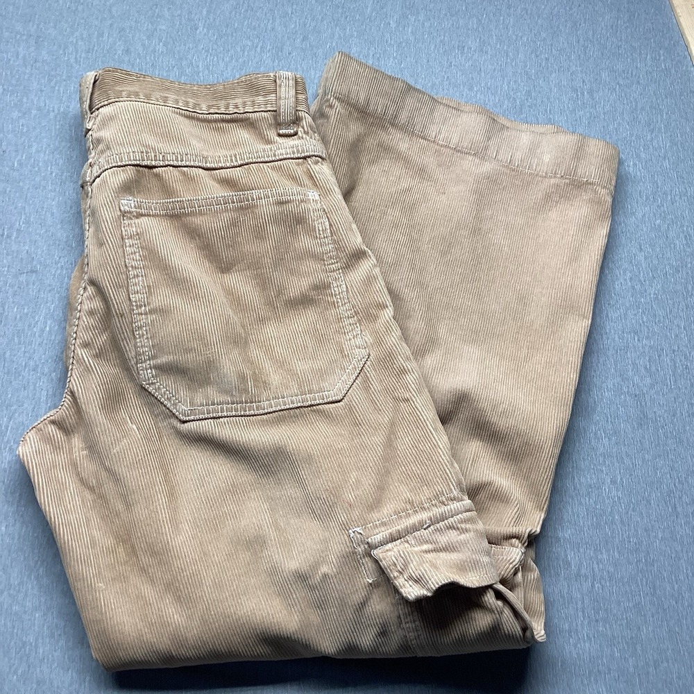 Women's J. Galt Corduroy Baggy Wide Leg Pants Size Small Tan Brown Khaki Pockets